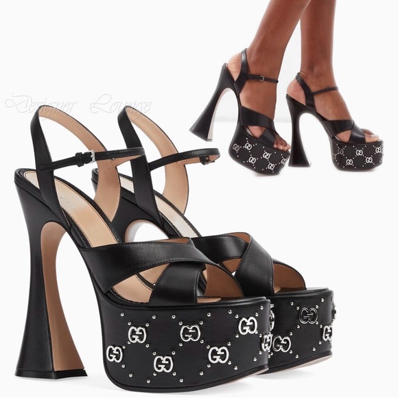 Gucci Black Platform Heels with Logo Accents - Picture 4 of 9